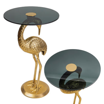 Blanche 25" Classic Mid-Century Glass Top Flamingo End Table